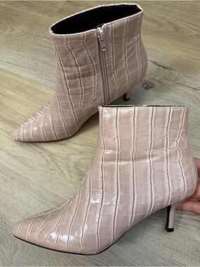 JustFab Pink Croc-Embossed Pointed Toe Ankle Boots
